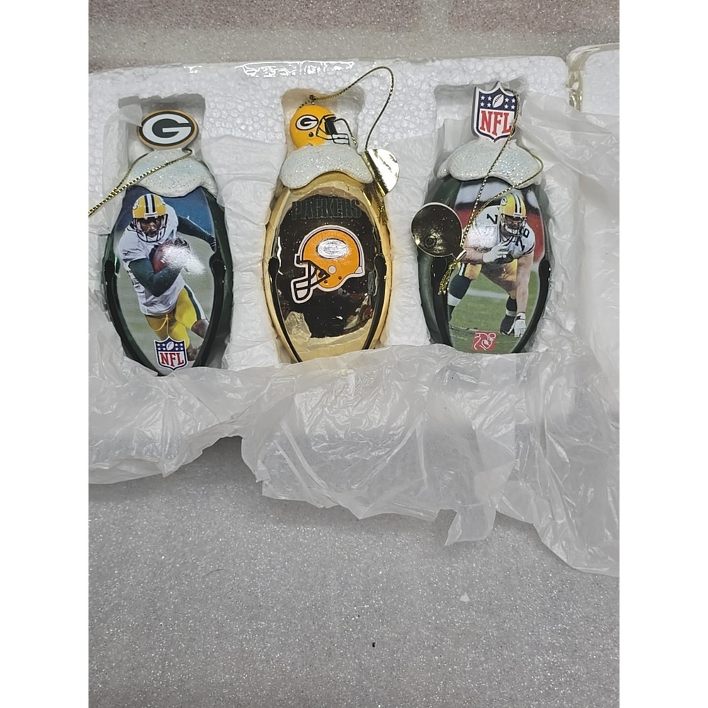 GREEN BAY PACKERS bradford exchange 3pc ornament football bells Collectible Xmas